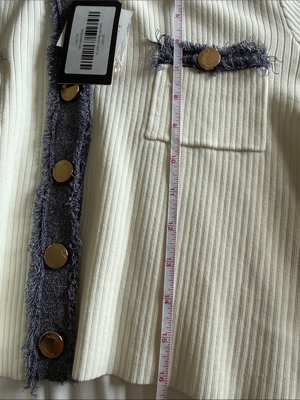 ❌❌SOLD❌❌Aleeza Paris Ivory Knit Cardigan with Navy Trim NWT gorgeous - Picture 7 of 8